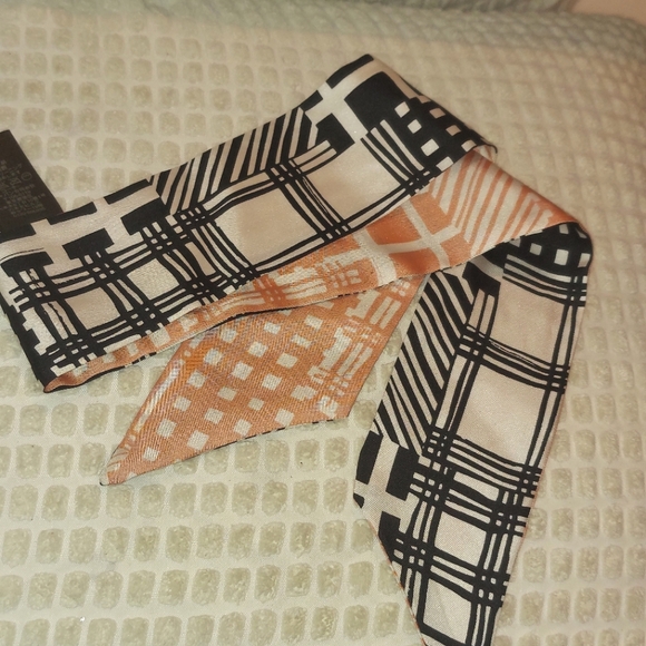 Coach Signature Black and Peach Wild Stripe Silk Skinny Scarf - Picture 7 of 13